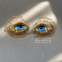 Schiaparelli Blue Eye Shape Luxurious Texture Golden Earrings WITH BOX