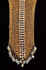 Felicia Vintage Gold Mesh Bib Necklace AB Rhinestone Crystal Fringe 1990s BinBN