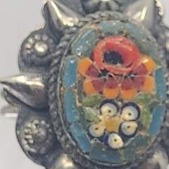 Vintage Rare Micro Mosiac Floral Tile Small Italian Handmade Wrap Ring Size 6