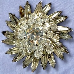 Rhinestone Starburst Brooch Atomic Smoky Gray Vintage Mid Century Pin