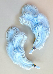 Vintage 50s 60s W Germany Baby Blue Plastic Feather Rhinestone Earrings