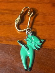 Vintage Dangle Brass/Enamel Cat Earrings 1960s Clip On