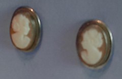Vintage 800 Silver Shell Cameo Clip Earrings, VI54 800, Oval Lady Profile