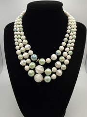 Vintage Japan Multi-Strand Beaded Necklace White And Green/ Blue