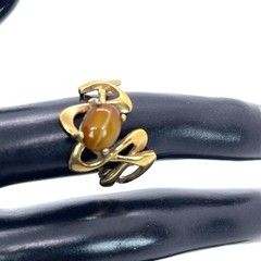 VTG 18KT HGE Gold Plate Ring Tiger Eye Art Nouveau Abstract MCM Retro Size 6.25