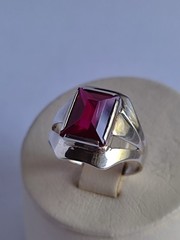 Old Vintage Soviet Union Silver 875 Ring USSR Red Stone Ruby Size US 7 (17 mm)