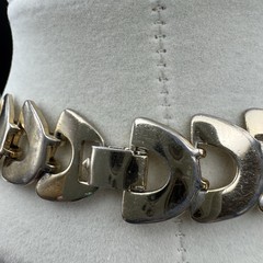 Signed Monet Crescent Link Collar Necklace Gold Tone 1980s Vintage 16