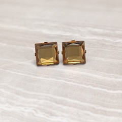 Vintage Stud Earrings Square Shape Yellowy Brown / Amber-ish Tone Retro