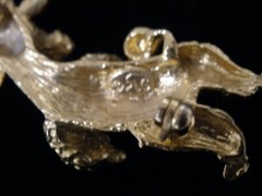 Vintage Signed LG Lind-Gal Dancing Poodle Dog Red Crystal Eyes Gold Tone Pin