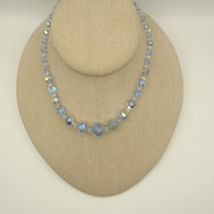 Vintage AB Necklace Glass Blue Choker Collar 15 Inch