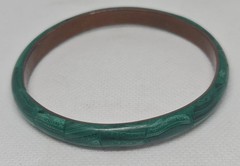 Vintage Copper & Malachite Inlay Bangle Bracelet 2.5″ ID Green Stone Mosaic
