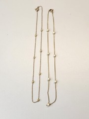 Lot of 2 Vintage Faux-Pearl Necklace Gold Tone Chain Spring Ring