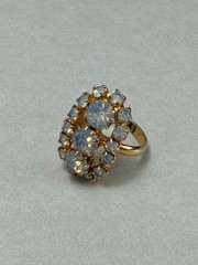 Vintage Opaline Glass Cluster Ring Gold Tone Halo Statement Adjustable
