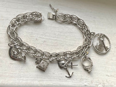 Vintage DYNASTY USA SILVER CHARM BRACELET 7 1/4” Wearable Wedding Engagement