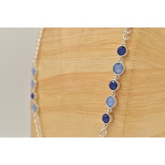 Vintage Station Chain Necklace Sky Blue Crystal Silver Tone Long Y2K BinBJ