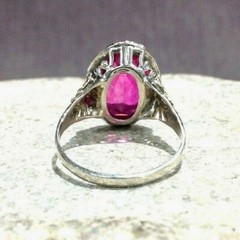 Vintage Man-Made Pink Ruby & Tri-Color 10K Gold Ladies Handmade Ring