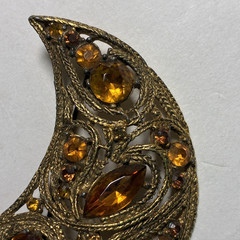 Large Vintage La Roco 1950s Half Moon Crescent Brooch Lapel Pin Faux Amber
