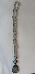Bohemian Vintage style Natural Shoushan Stone Glass Pendant Necklace Oval 33”