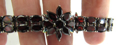 MICHELLE ALBALA 925 Sterling Silver Almandine Garnet Floral Tennis Bracelet 7″