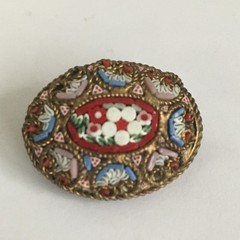 MICRO MOSIAC ANTIQUE OVAL BROOCH PIN 1 1/8″ NICE ITALY