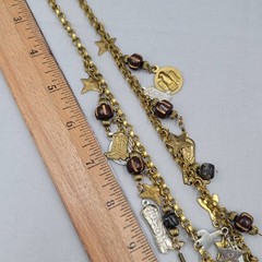 Vintage Mexican Folk Art Necklace Cowboys Indians Figural Dangling Charms 30″