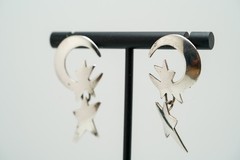Vintage 1995 Sterling Silver Moon Stars Dangle Earrings 4.2cm JB37