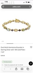 Zales 18K Gold on Sterling Silver 925 Multi Gemstone Tennis Bracelet Fits 7.5″