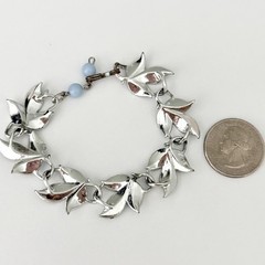 Vintage Blue Enamel Ivy Leaf Flower Bracelet Silver Tone 6.5″