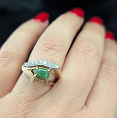 Vintage 1960s Jade Diamonds 14k Yellow White Gold Statement Ring Retro Mid Cent.