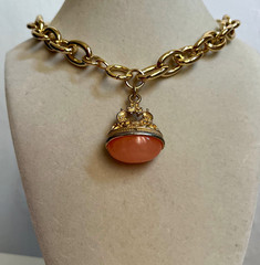 Vintage Orange Cab Fob Charm Necklace