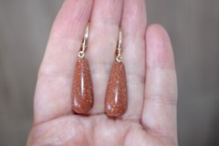 Handmade 14K Carved Large Sunstone Tear Drop Lever back Earrings