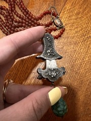 VTG Chinese Carnelian? Coral? Beaded Double Necklace Silver Pendant Turquoise