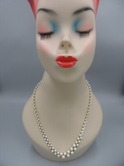 Vintage Faux Pearl Necklace Graduated Glass Braided Chain Spring Ring 80s Glam