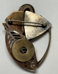 Signed Art Craft Modern Mixed Metal Brooch With Gemstone 1 3/4″