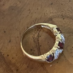 Vintage Size 11 Ring Band Garnet & Clear Cubic Zirconia Triangle Design
