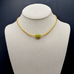 Crown Trifari Mesh Choker Necklace Lime Green Lucite Fixed Barrel Pendant 15 in