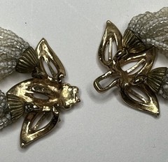 Vintage Multi-Strand Seed Bead Necklace Floral Clasp Clip-On Earring Set