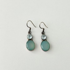 925 Sterling Silver Genuine Blue Topaz & Chalcedony Vintage Dangle Earrings