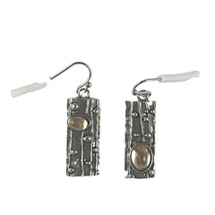 Vintage Goldtone Stone Rectangular Hook Earrings 1.75”