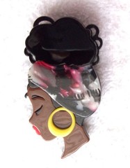 Vintage Wearable Art Fashion Black Lady Hand Layered Acrylic Pin or Brooch – NOS