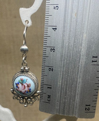 Vintage Earrings Rostov Finift Russian Enamel Painted Floral Dangle Silver Tone