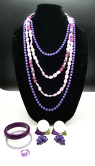 Vintage Retro Plastic Jewelry Lot, In Turquoise and Purple Lucite, 1960s-1980s
