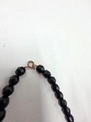Vintage Czech Black Faceted Glass Bead Necklace Clear Crystal Accents 17″