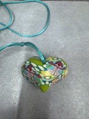 Vintage Billie Beads Hand Crafted Polymer Clay Heart Love Pendant on Silk Cord
