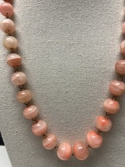 VTG Banded Calcite Necklace round beads 20″ Graduated Pink coral peach colors