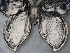 Vintage Faux Abalone Butterfly Pendent Silver Tone Large