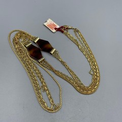 Lanvin Paris Vintage Long Necklace Multi Strand Chain Gold Tone L-105cm
