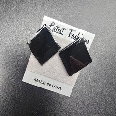 Black Enamel Diamond Shape Stud Earrings Vintage 1980s NOS On Card