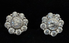 Judith Ripka 925 Sterling Flower CZ Cluster Round Earrings JR case bag Pierced