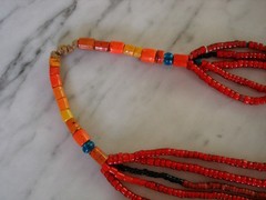 Vintage Antique Venetian Red White Heart Trade Bead Necklace